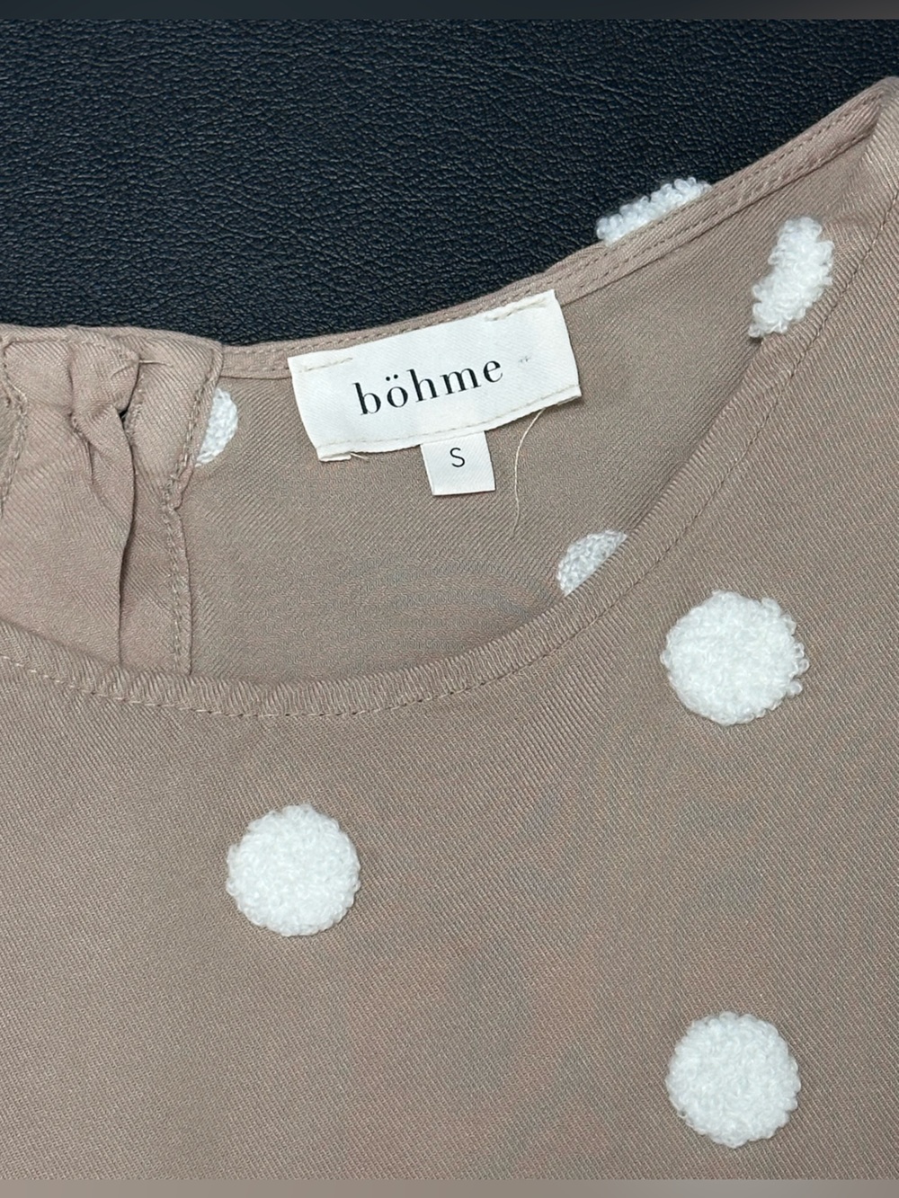 🌸 Boho Beige Pom Pom Peplum Top Sz S ✨ - Picture 2 of 7